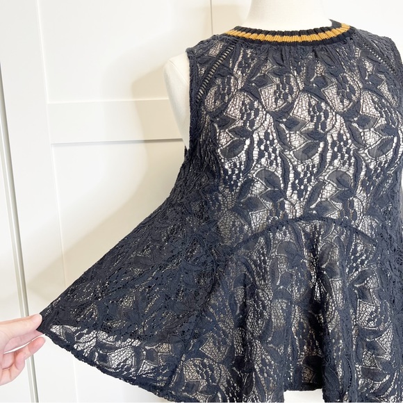 Free People Lace Peplum Top XS New Black - Picture 3 of 5